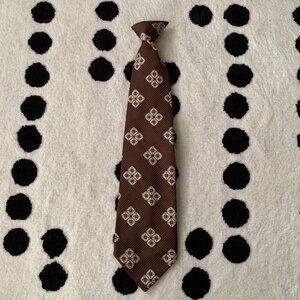 Vintage 60s Polyester Clip On Tie Brown Mod Disco Geometric Retro Wide Necktie